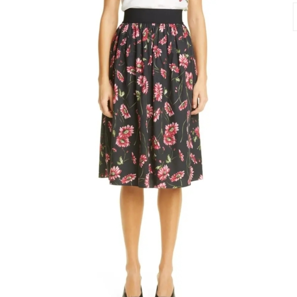 Adam Lippes Floral Print Elastic Waist Poplin Preppy Midi Skirt Wedding Party S